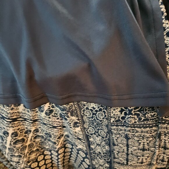 Aakaa Boho Maxi Dress Blue White Geo Print Short Sleeve Lightweight Small Resort - Picture 11 of 13